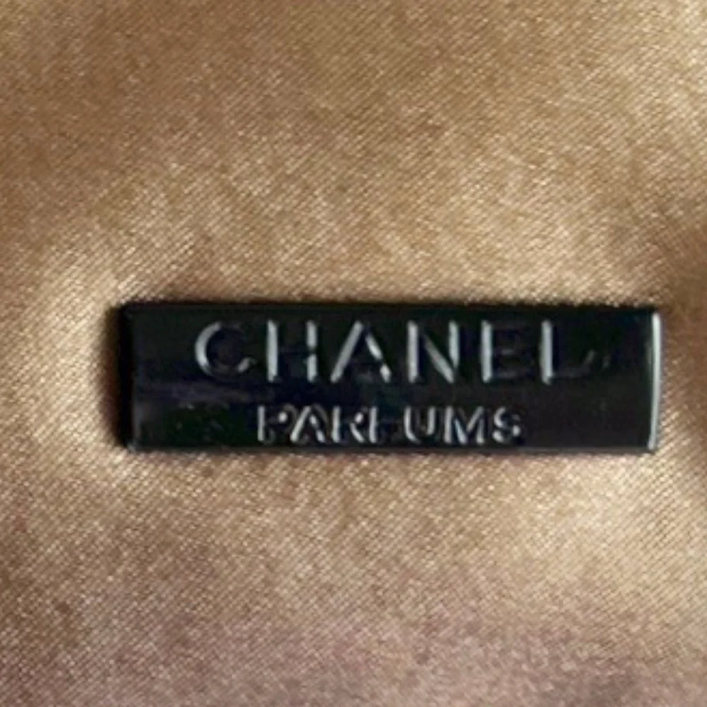 Chanel Parfums Satin Cosmetics Bag Clutch Bronze and Black Zip Up